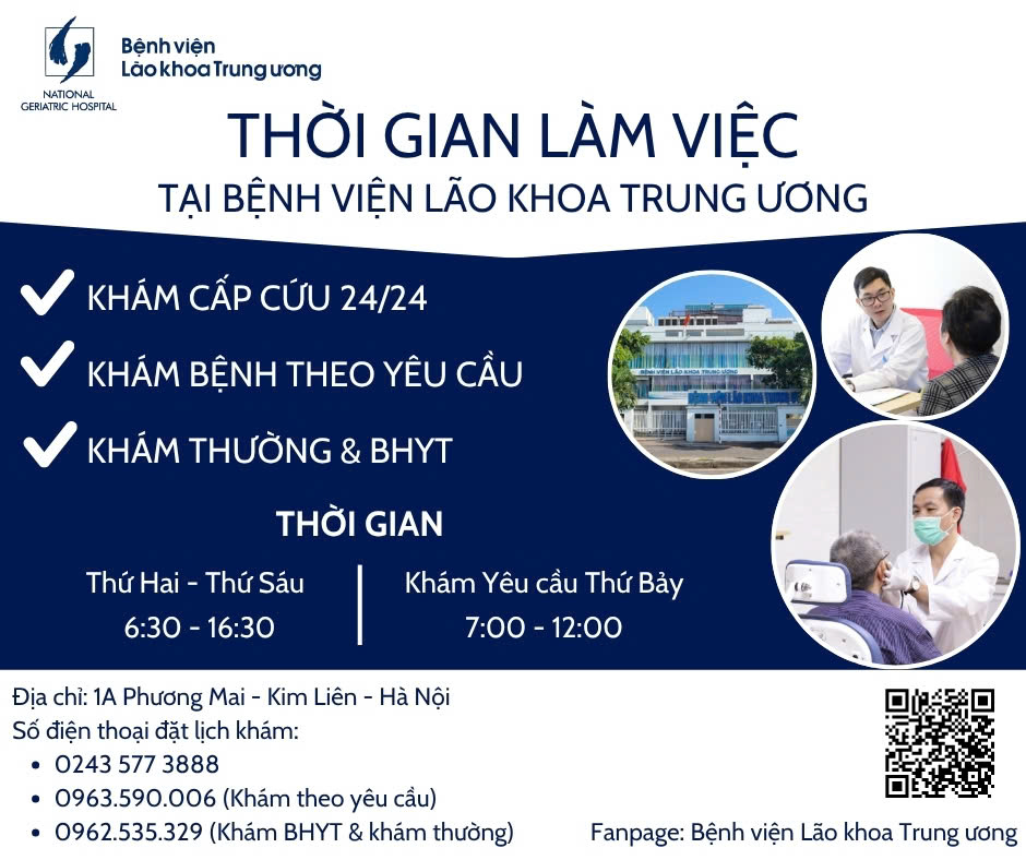 THỜI GIAN KHÁM CHỮA BỆNH TẠI BỆNH VIỆN LÃO KHOA TRUNG ƯƠNG 